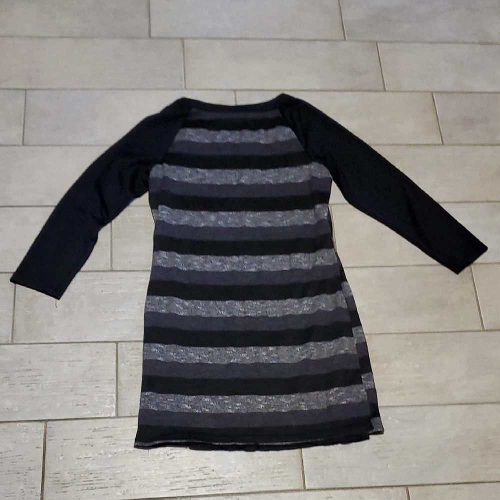 Three Pink Hearts Women's L Midi Dress with Black and Gray Stripes - Picture 3 of 3